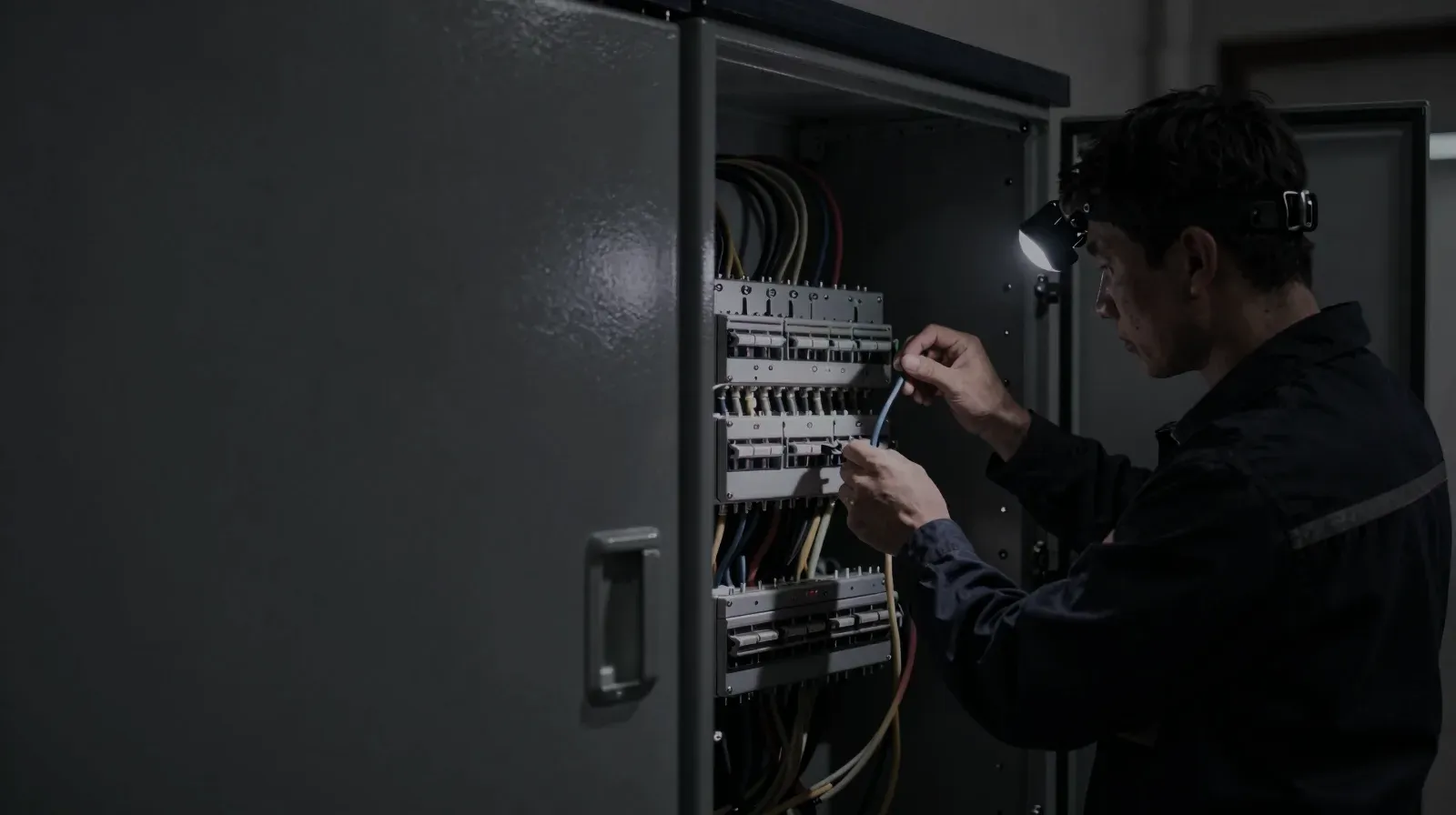 Elektriker verdrahtet einen Schaltschrank